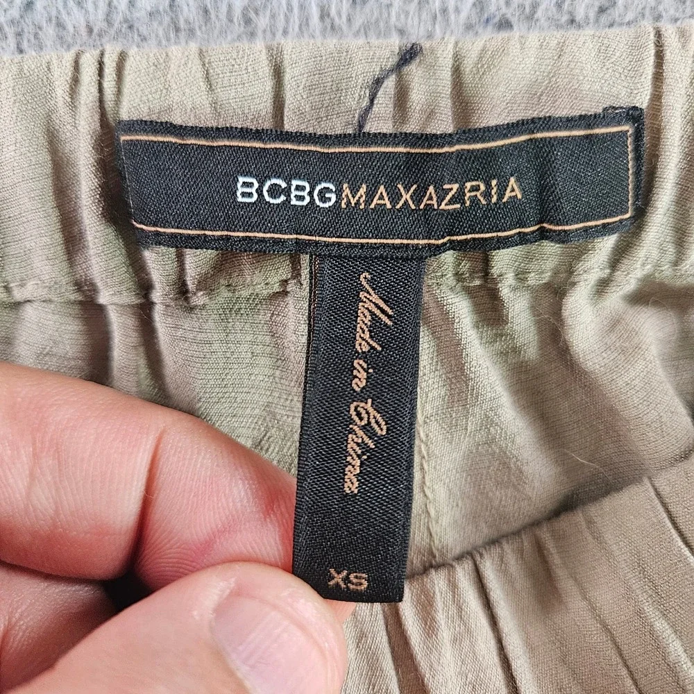 BCBGMAXAZRIA Womens Khaki Tan Cargo Pants Elastic Waist Ankle Zip Cropped XS - Picture 2 of 9